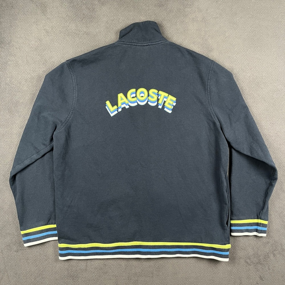 Lacoste Track Jacket Mens 7 XXL Navy Full Zip Big Back Logo Striped Trim